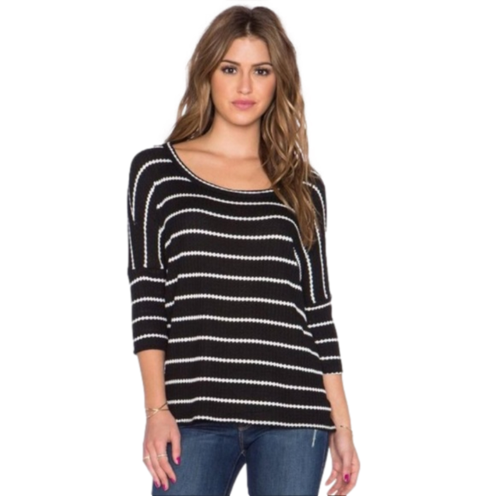 NWT, Chaser, Boxy Pullover, Striped Thermal tee, high-low hem, 1/4 sleeve